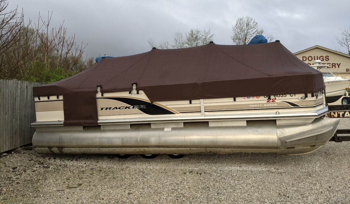 Custom boat cover on the water